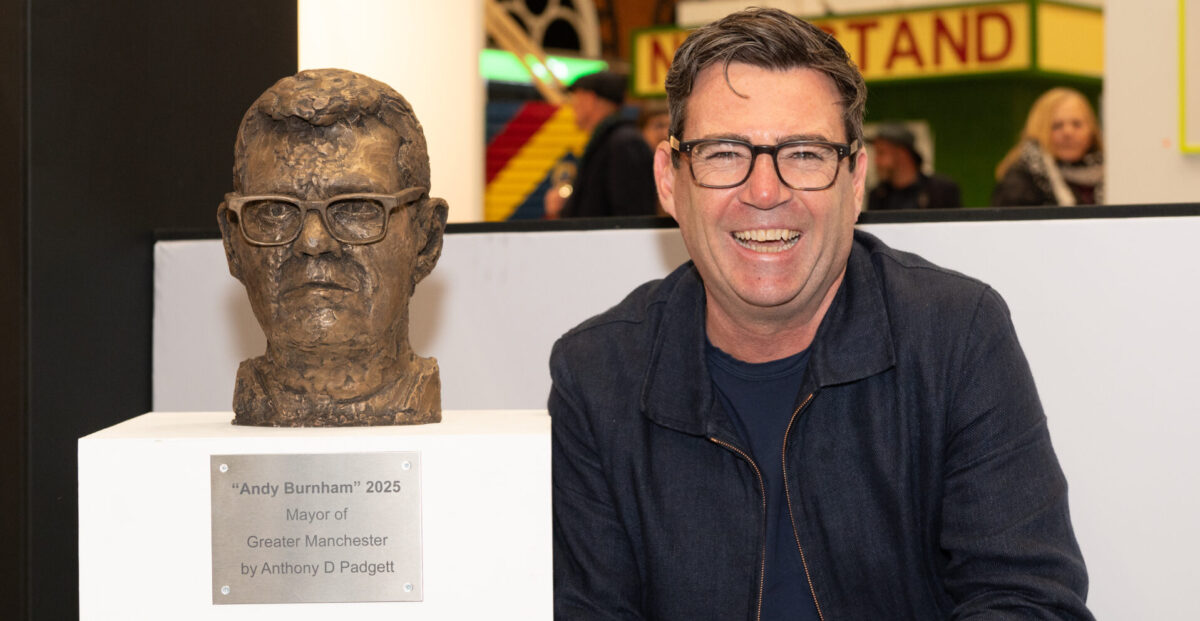 Art & Cultural PR : Andy Burnham Sits Alongside a Bust Created by Artist Anthony D Padgett in his Name.